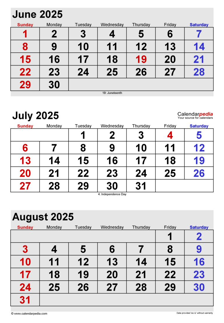 Printable Calendar June 2025 August 2025 Violet Sabreen