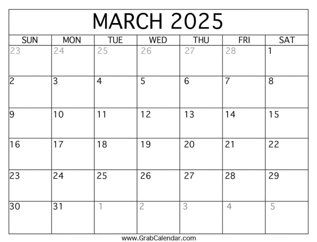 Printable March 2025 Calendar