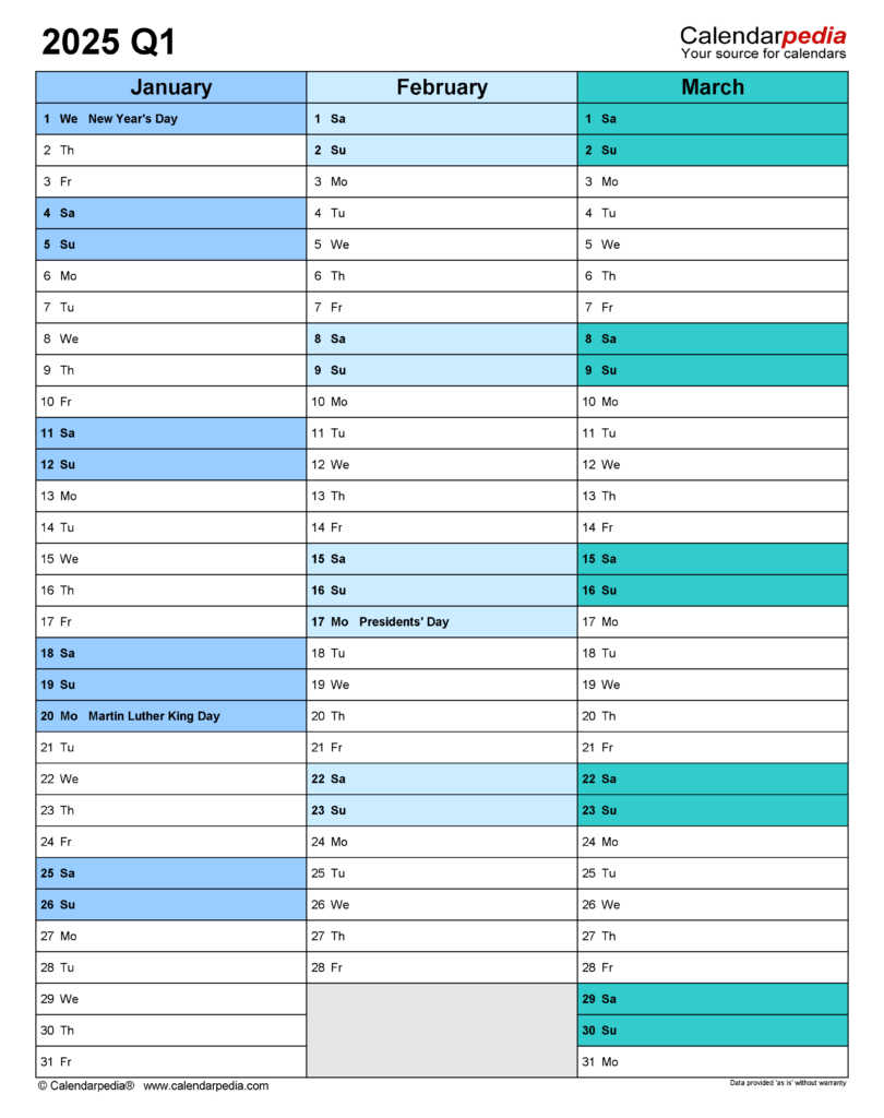 Printable Quarterly Calendar 2025 Pdf Calendar Lisa M Harger