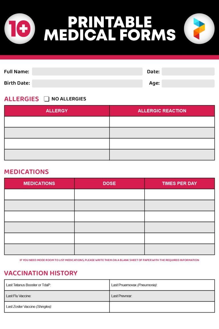 10 Best Printable Medical Forms PDF For Free At Printablee