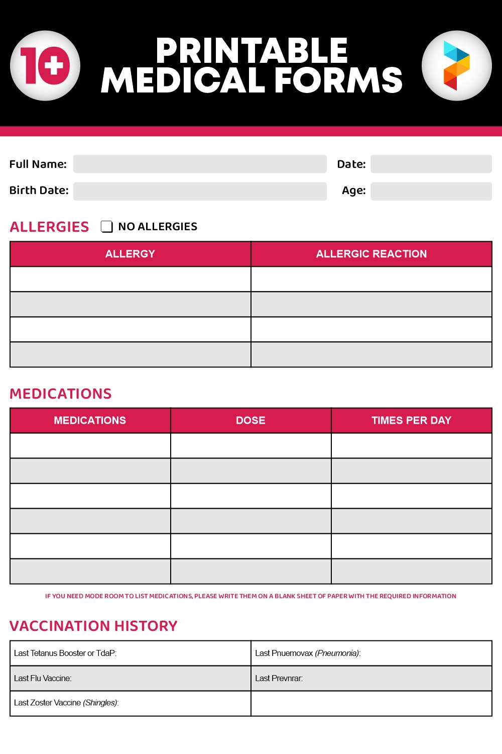 10 Best Printable Medical Forms PDF For Free At Printablee