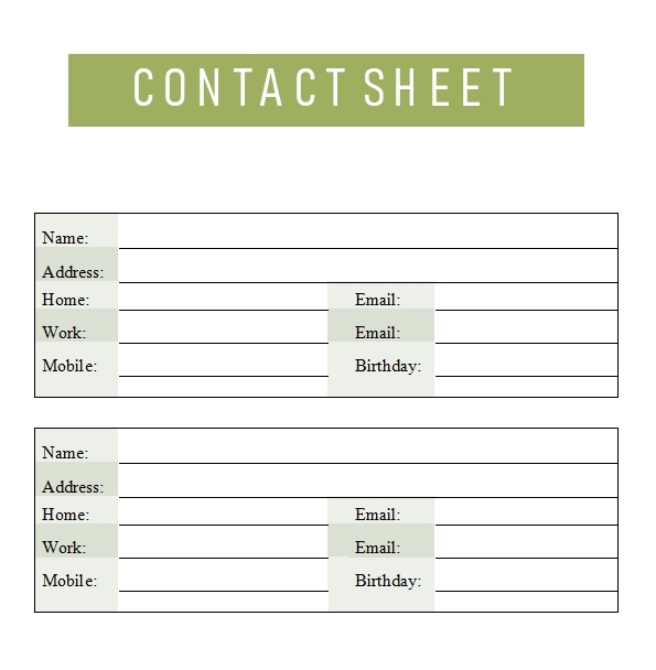 10 Contact Sheet Template Template Business PSD Excel Word PDF