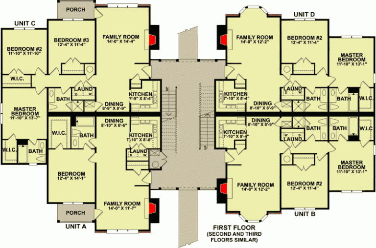 12 Unit 3 Story Apartment Complex Plan With 1 2 And 3 Bedroom Units 