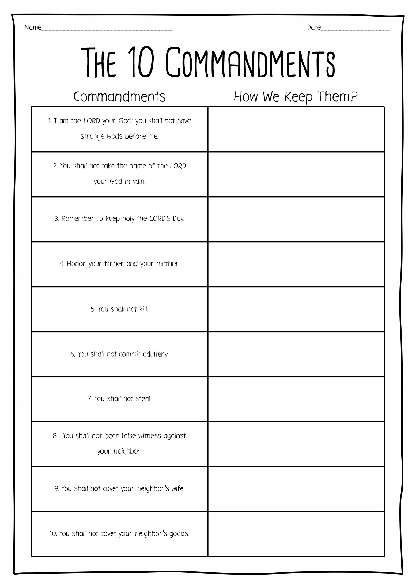 15 Free Printable 10 Commandments Worksheets Free PDF At Worksheeto