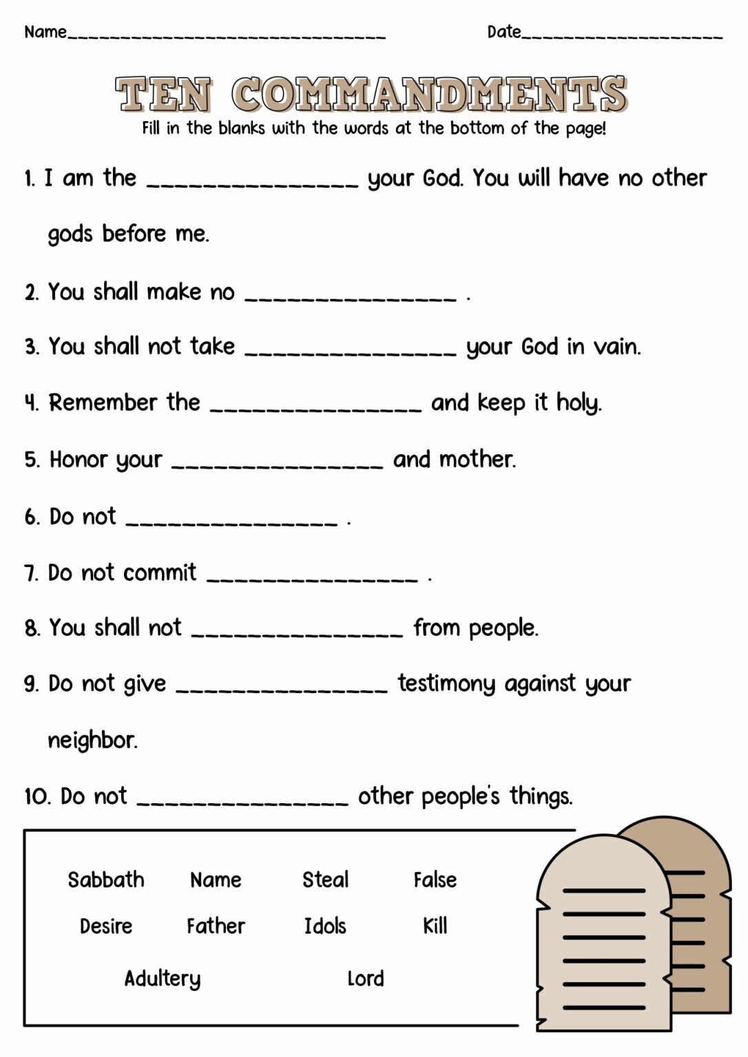 Free Printable Ten Commandments Worksheets: Enhance Your Learning ...