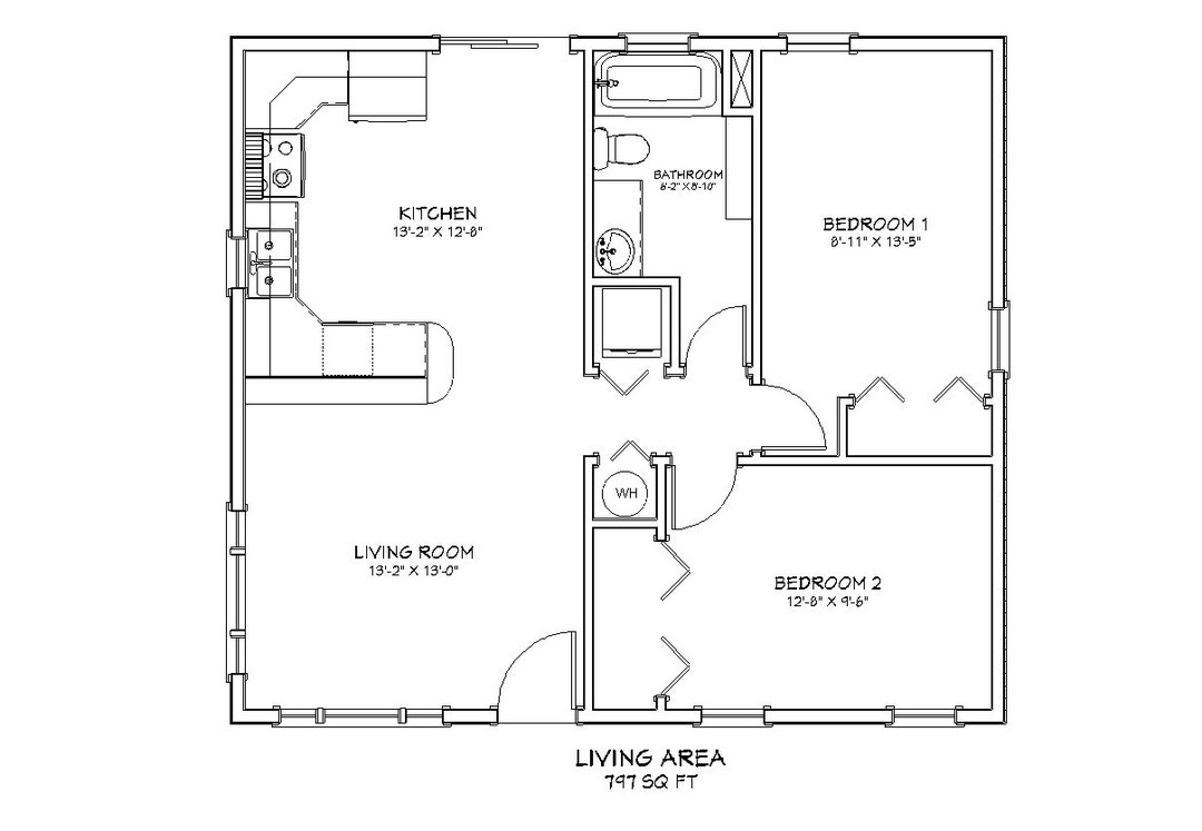 2 Bedroom 1 Bath Cottage Architectural Plans 797 SF 30 39 x27 39 Tiny 2 Bedroom 1 Bath Cottage Architectural Plans 797 SF 30 39 x27 39 Tiny