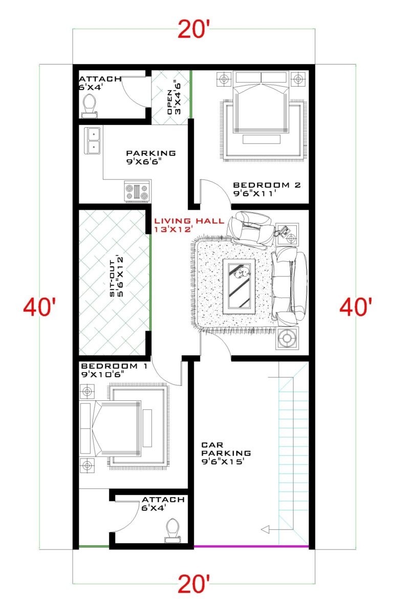 20 By 40 House Plan With Car Parking 20 40 House Plan 3d 20x40 House 