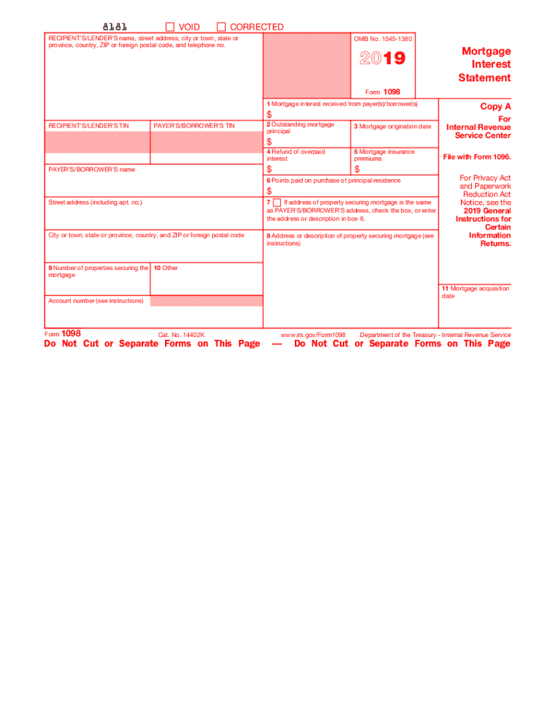 2019 Form IRS 1098 Fill Online Printable Fillable Blank PDFfiller