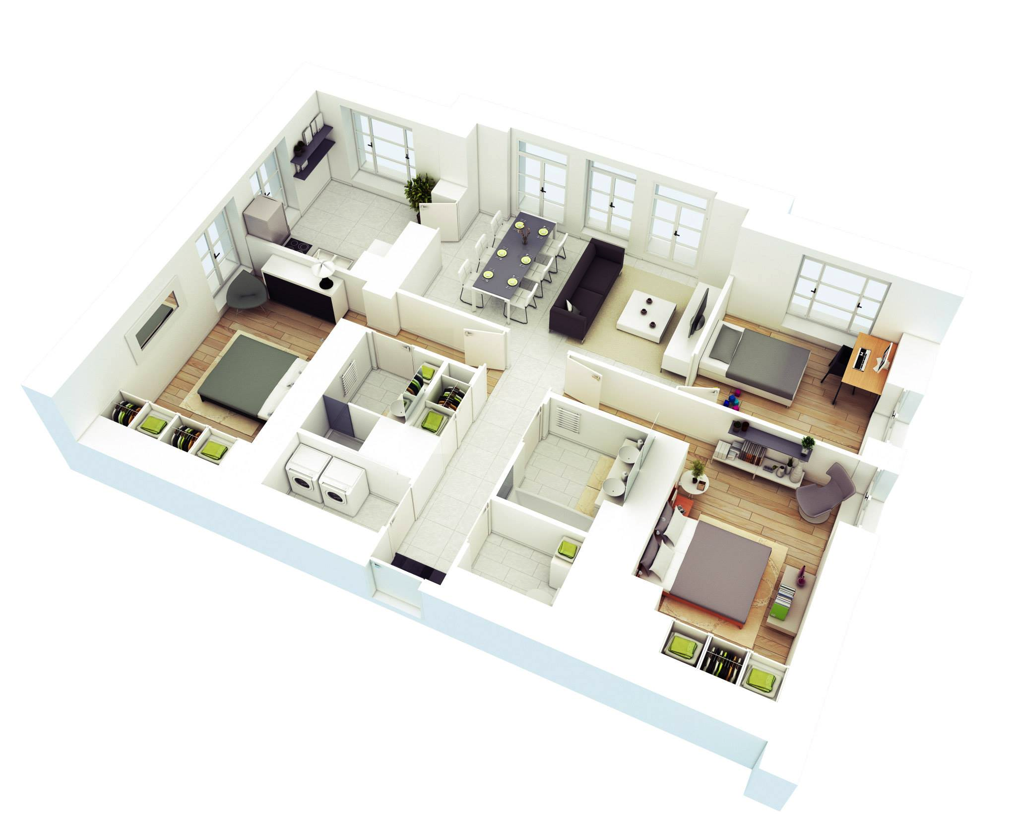 25 More 3 Bedroom 3D Floor Plans Architecture Design