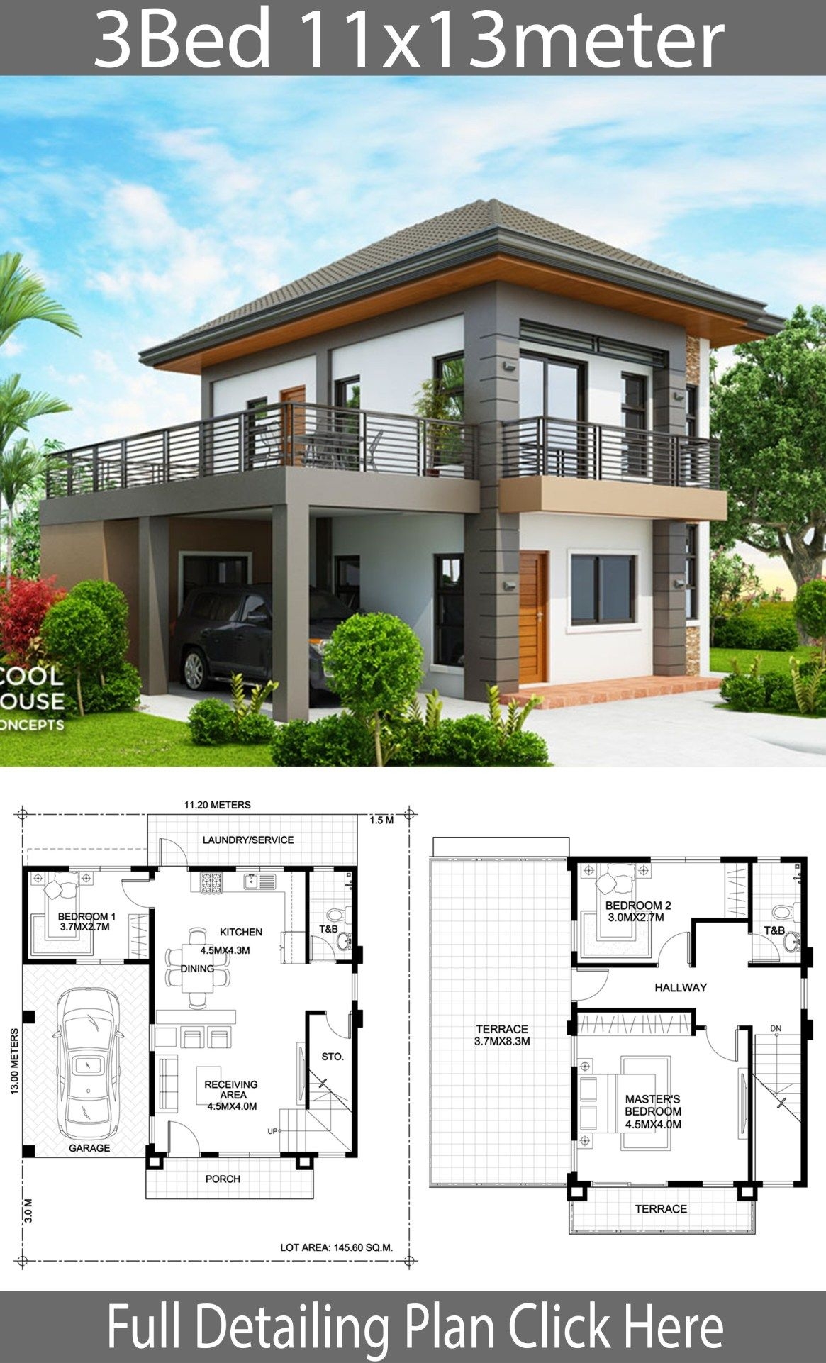 3 Bedroom 2 Storey House Plans