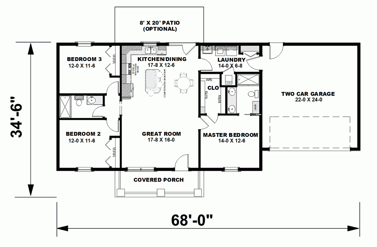 3 Bedroom Ranch Home Plan With Perfect Floor Plan