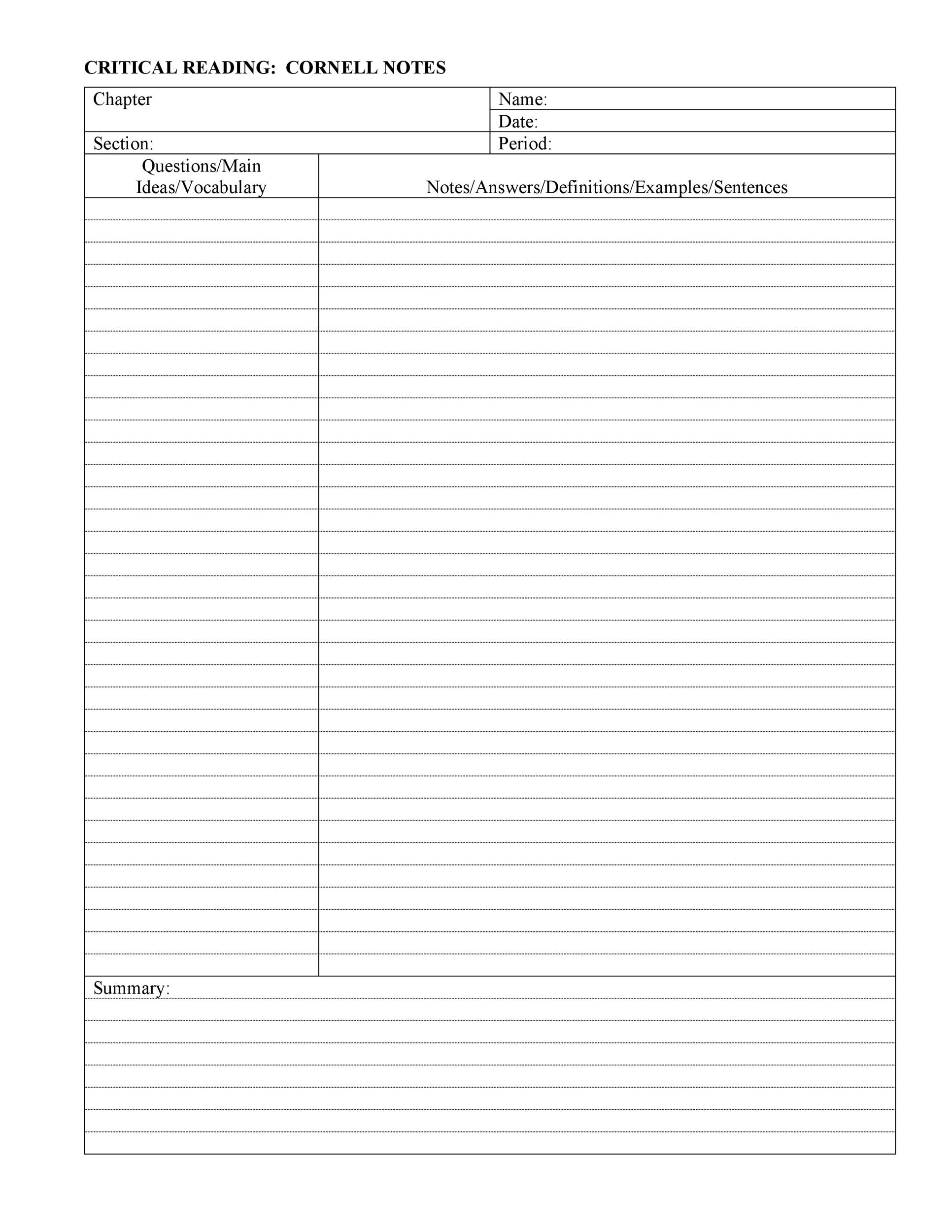 36 Cornell Notes Templates Examples Word PDF Template Lab
