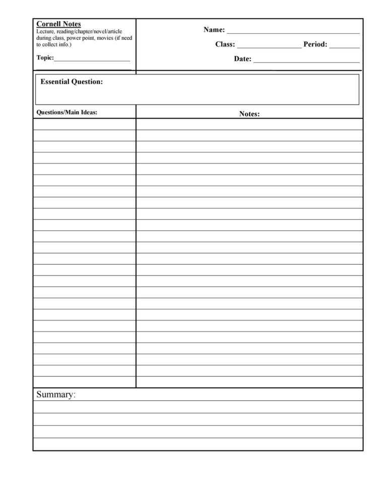 36 Cornell Notes Templates Examples Word PDF Template Lab