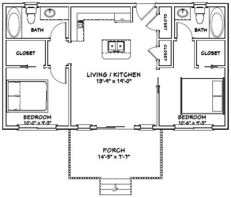 36x20 House 2 Bedroom 2 Bath 720 Sq Ft PDF Floor Plan Etsy House 