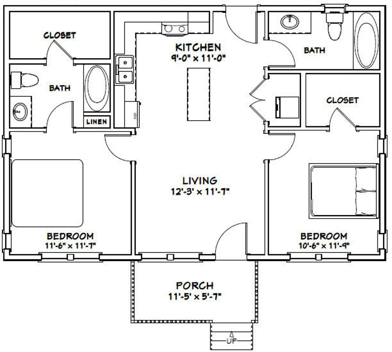 36x24 House 2 bedroom 2 bath 864 Sq Ft PDF Floor Plan 36x24 House 2 bedroom 2 bath 864 Sq Ft PDF Floor Plan