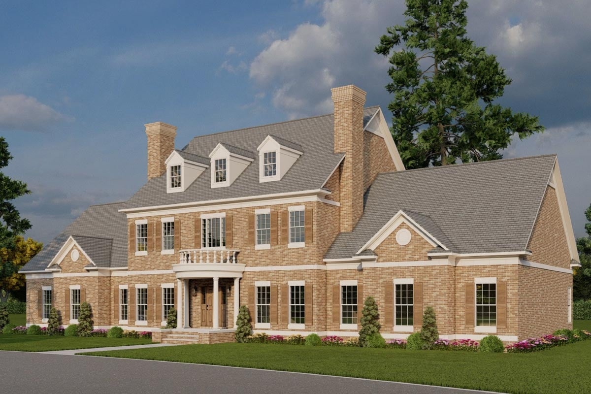 4 Bed Traditional Brick Colonial House Plan With Closed Floor Plan 