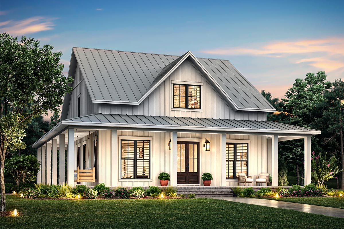 4 Bedroom Modern Farmhouse Plan With 2 Beds And Loft Upstairs 51948HZ 