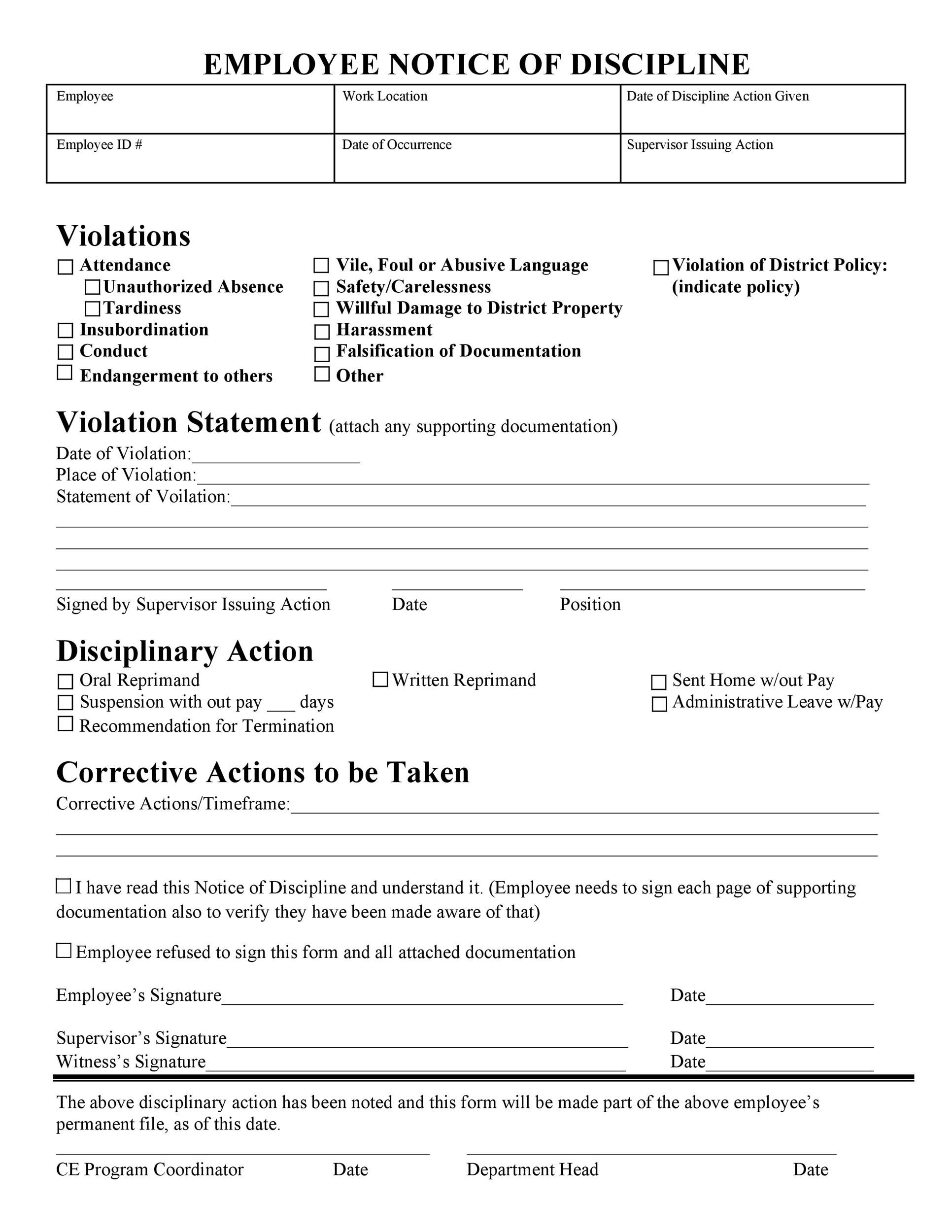 40 Employee Disciplinary Action Forms Template Lab
