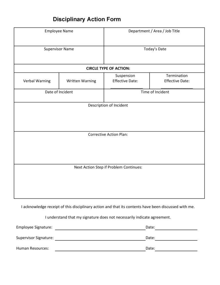 40 Employee Disciplinary Action Forms Template Lab