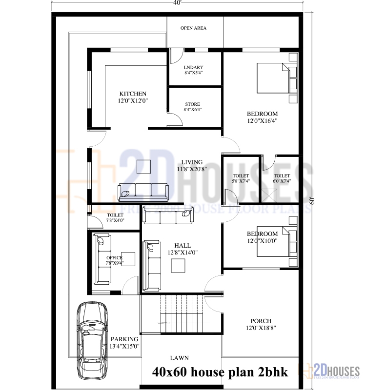 40x60 House Plans With 3 Bedrooms 2D Houses