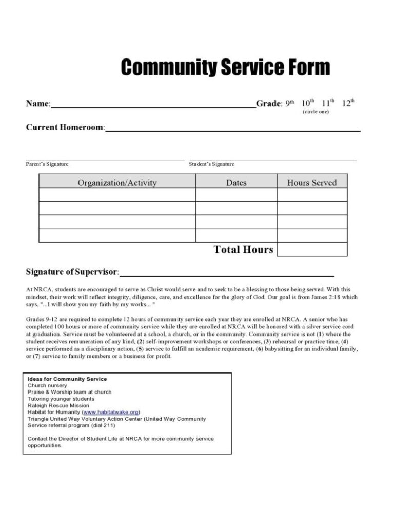 44 Printable Community Service Forms MS Word TemplateLab