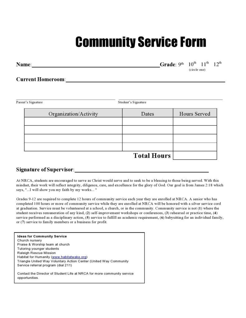 44 Printable Community Service Forms MS Word TemplateLab