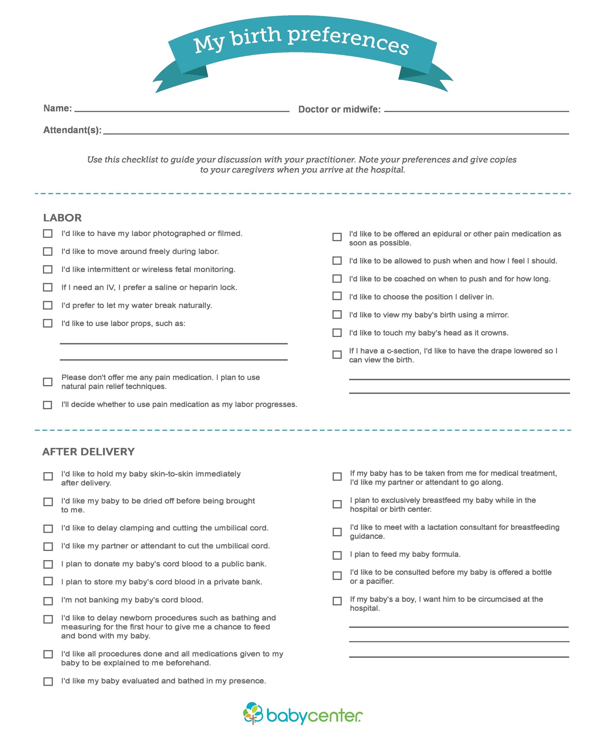 47 Printable Birth Plan Templates Birth Plan Checklist TemplateLab