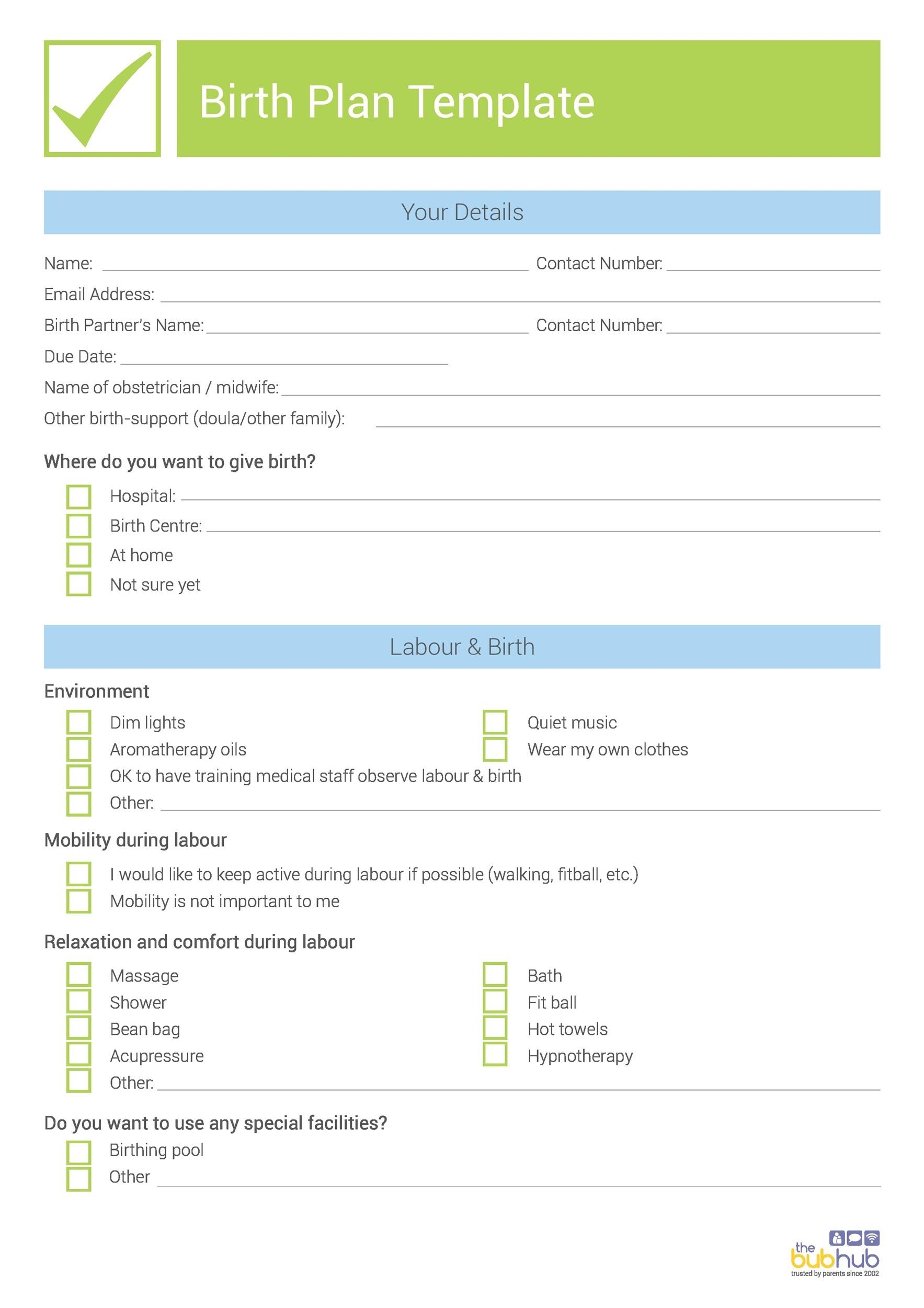 47 Printable Birth Plan Templates Birth Plan Checklist TemplateLab
