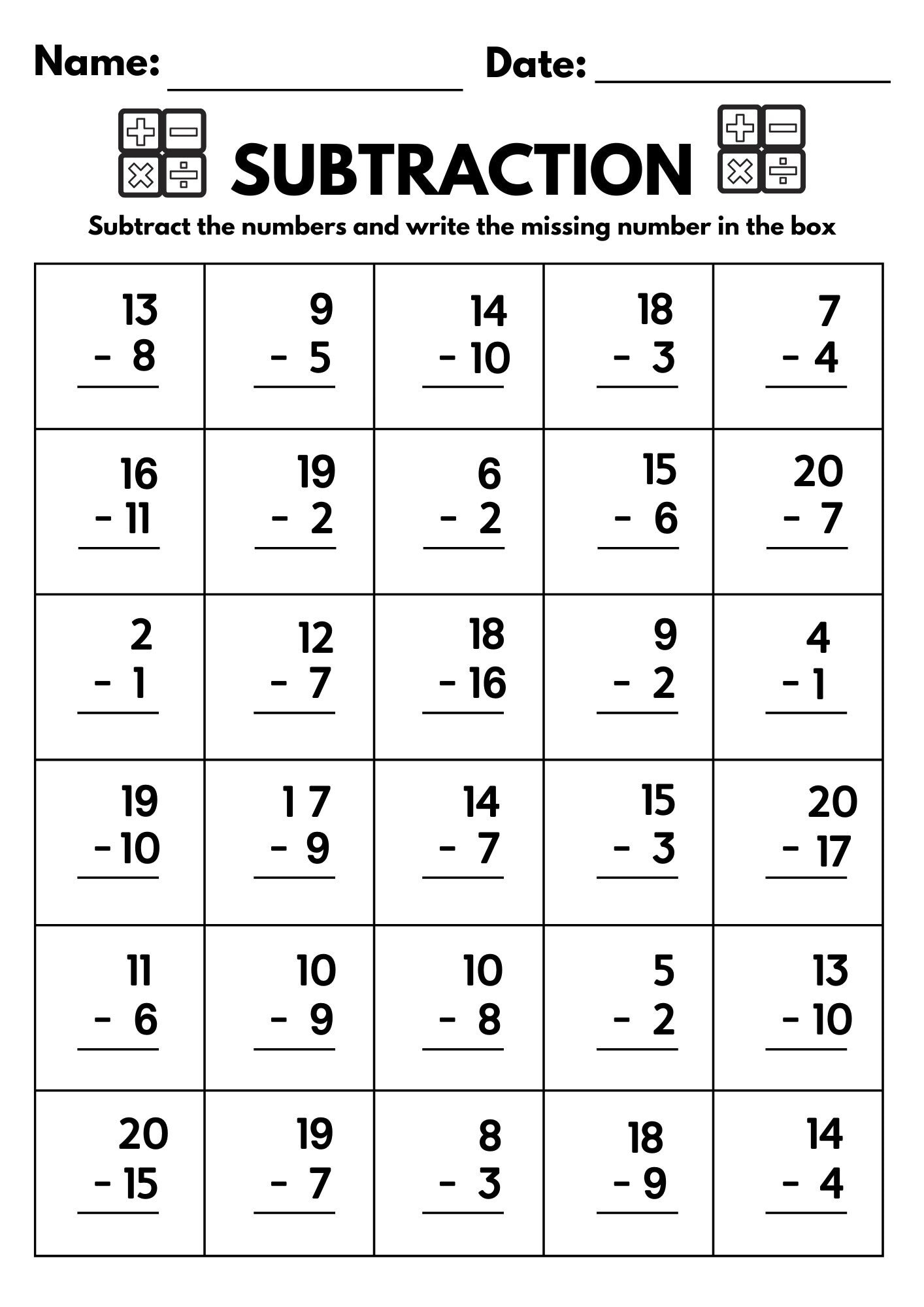 6th Grade Printable Subtraction Worksheets Practice Math Skills
