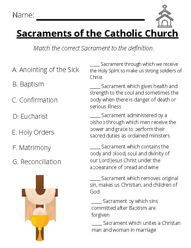 7 Sacraments Of The Catholic Church Worksheet Or Quiz Answer Key 