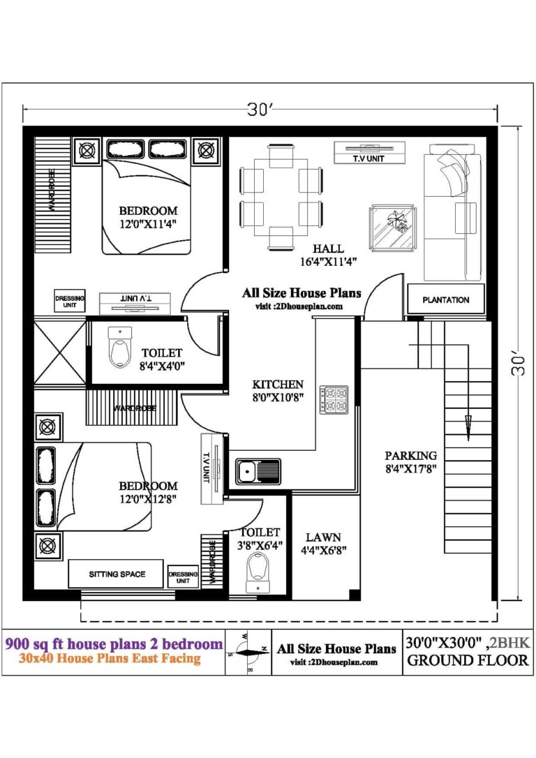 900 Sq Ft House Plans 2 Bedroom Best 2 30 X30 House Plans