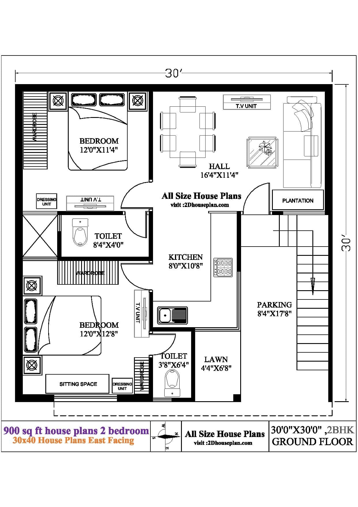 900 Sq Ft House Plans 2 Bedroom Best 2 30 X30 House Plans