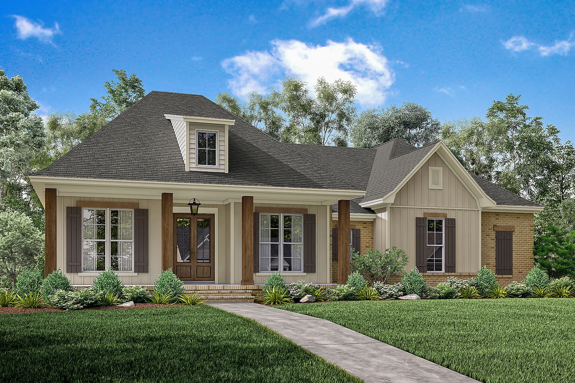 Acadian House Plan With Front Porch 1900 Sq Ft 3 Bedrooms