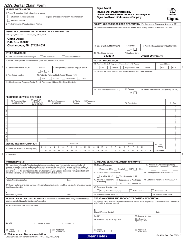 Ada Dental Claim Form Printable Printable Forms Free Online Ada Dental Claim Form Printable Printable Forms Free Online