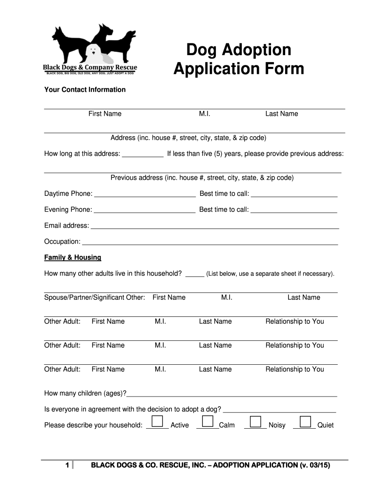Adoption Application Form For Dogs Fill Online Printable Fillable 
