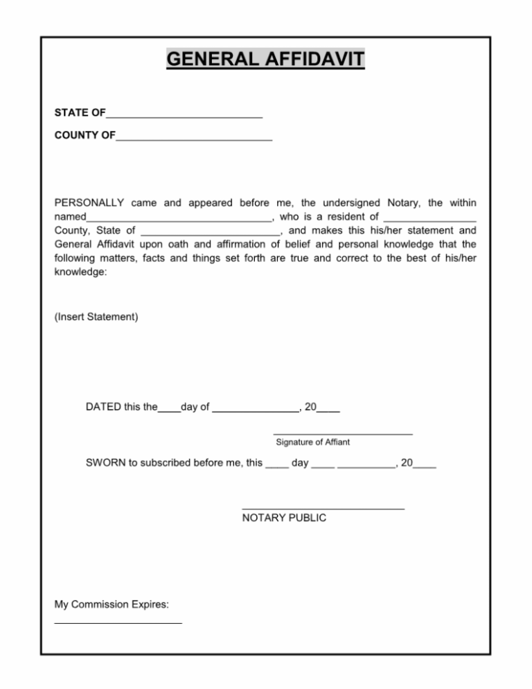 Affidavit General Form Pdf AffidavitForm