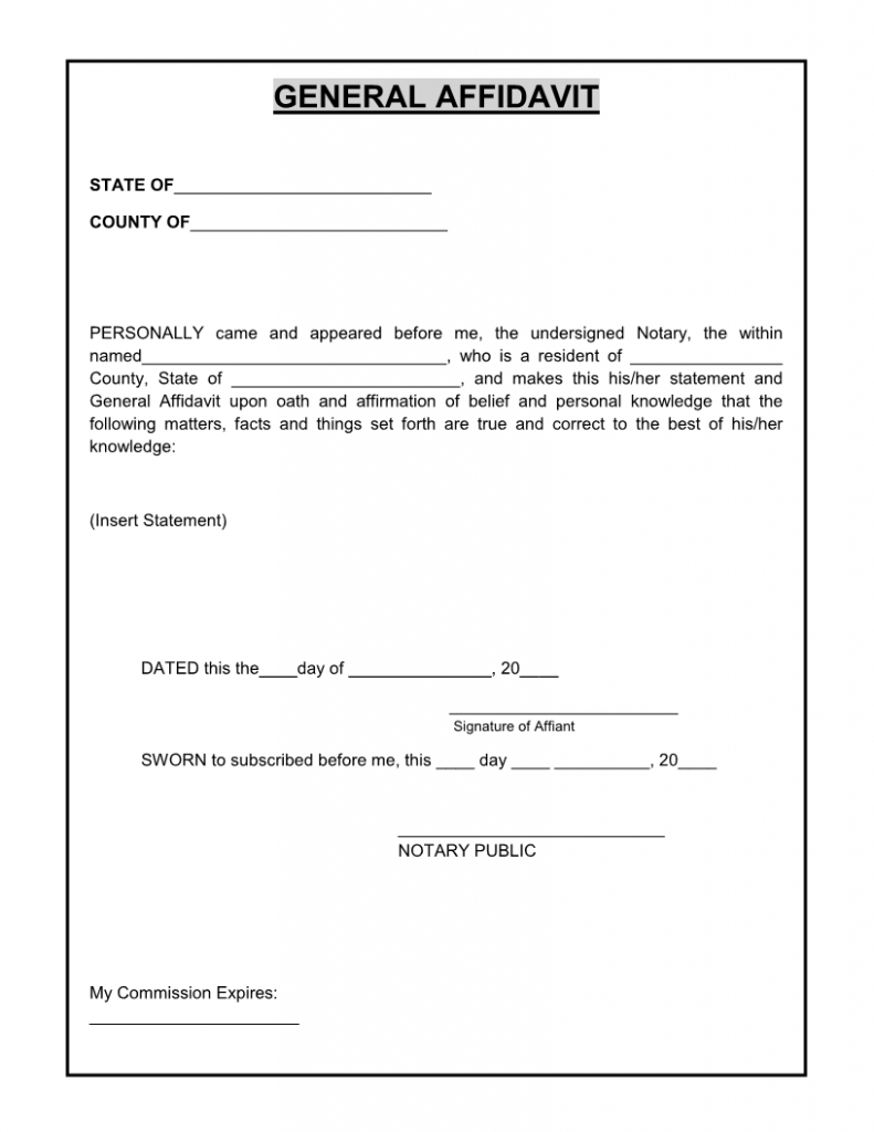 Affidavit General Form Pdf AffidavitForm