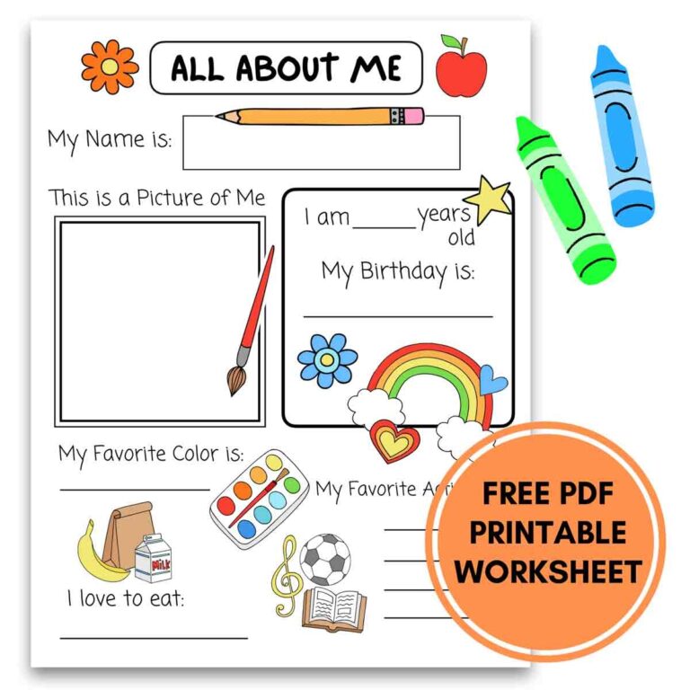 All About Me Printable Preschool Worksheet Free PDF Mindy Makes