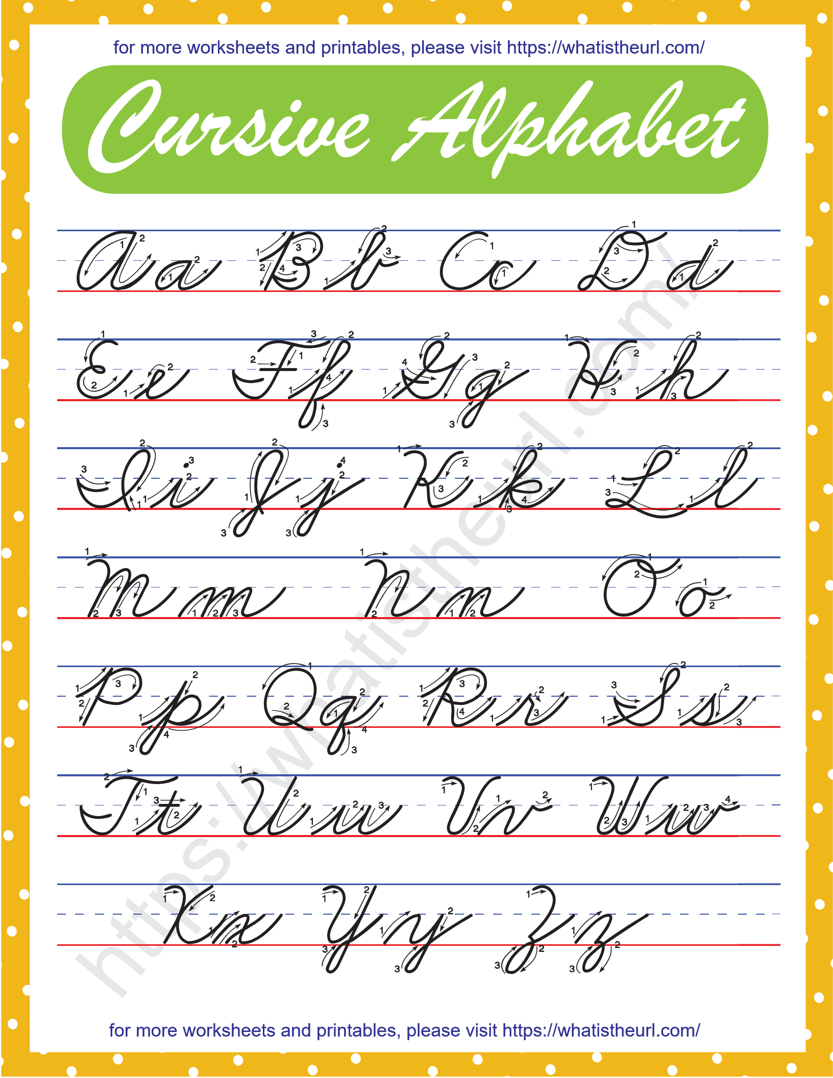 Alphabet In Cursive Printable Chart