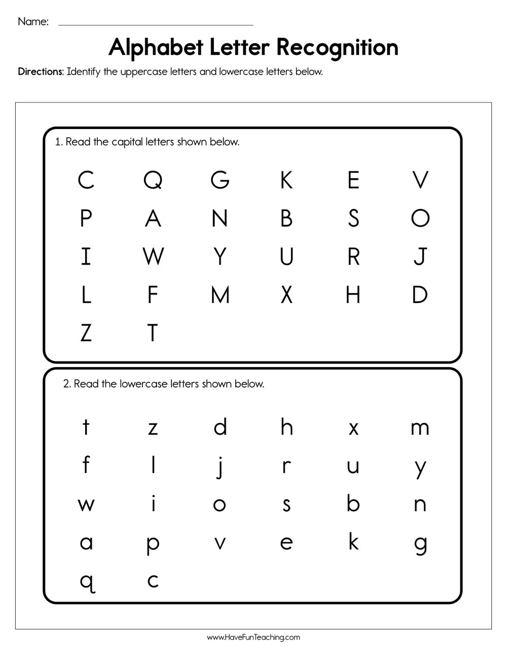 Alphabet Recognition Worksheets Printable AlphabetWorksheetsFree