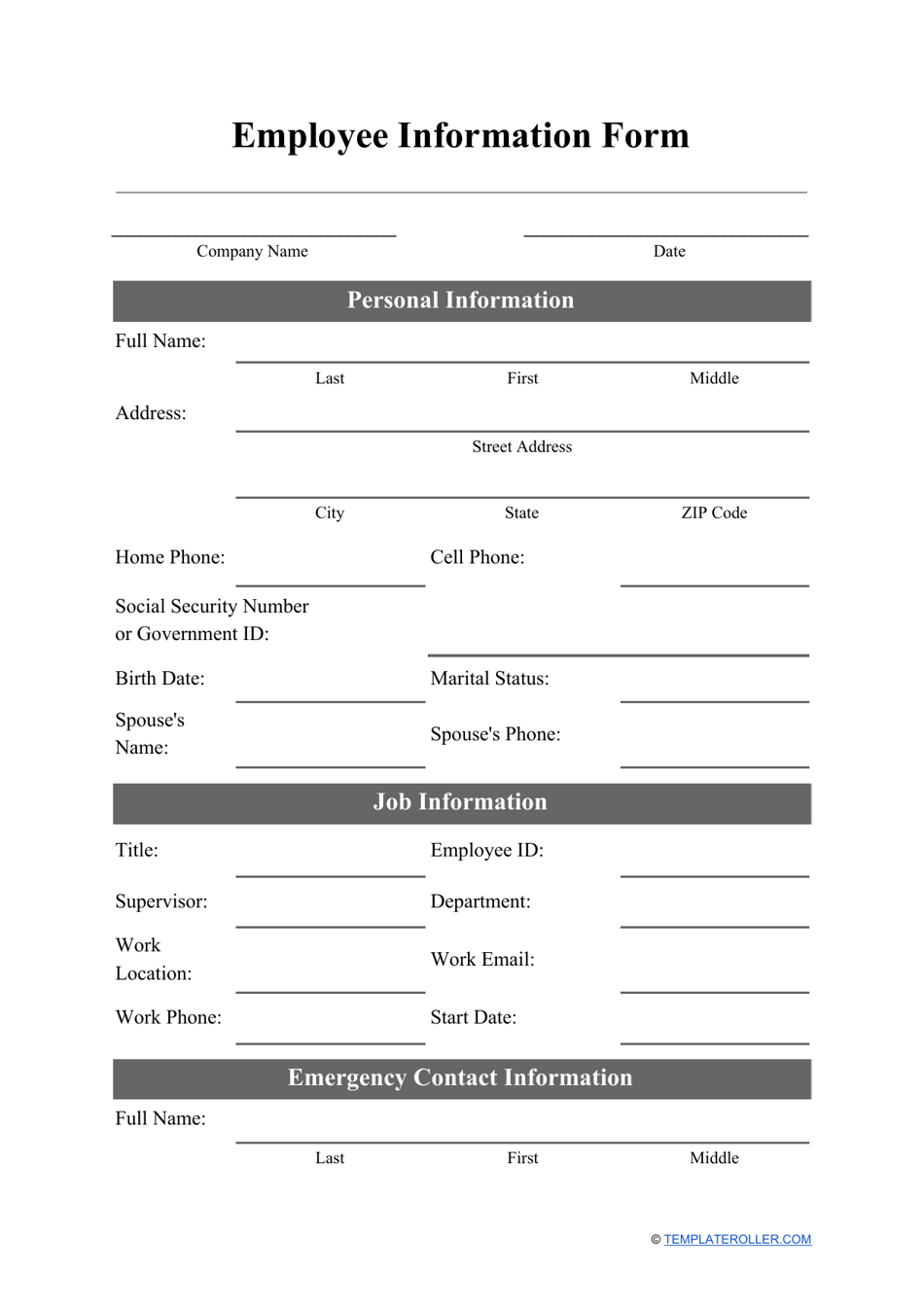 Basic Template Printable Employee Information Form Pr Vrogue co