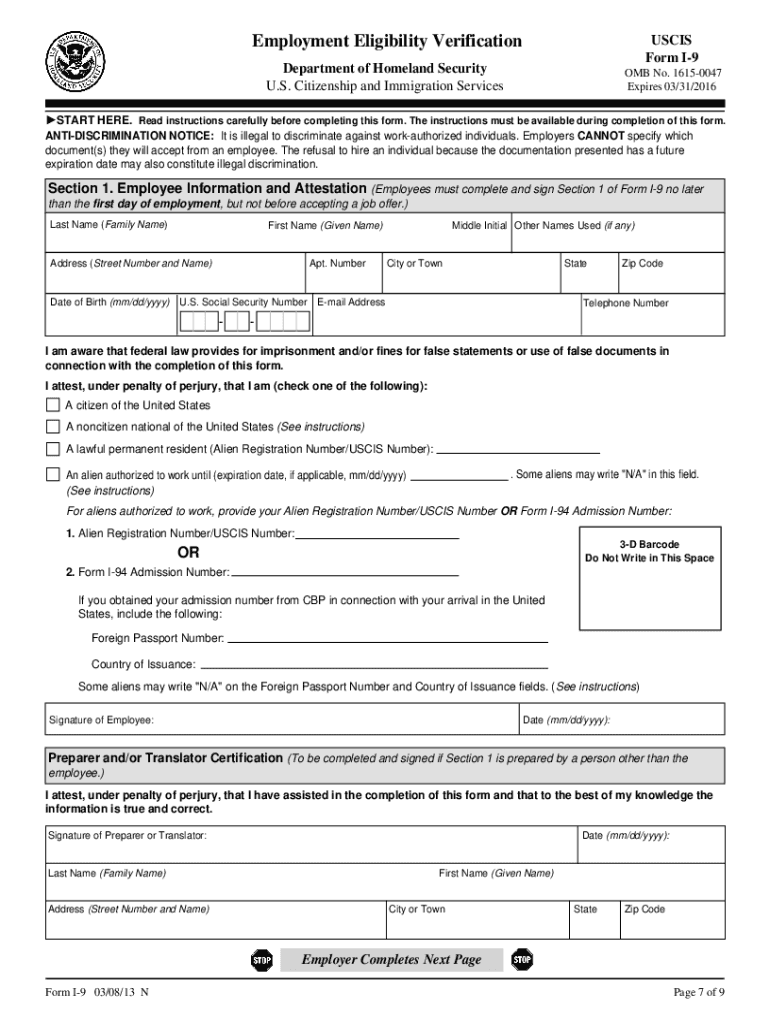 Blank Free Printable I 9 Form Printable Forms Free Online
