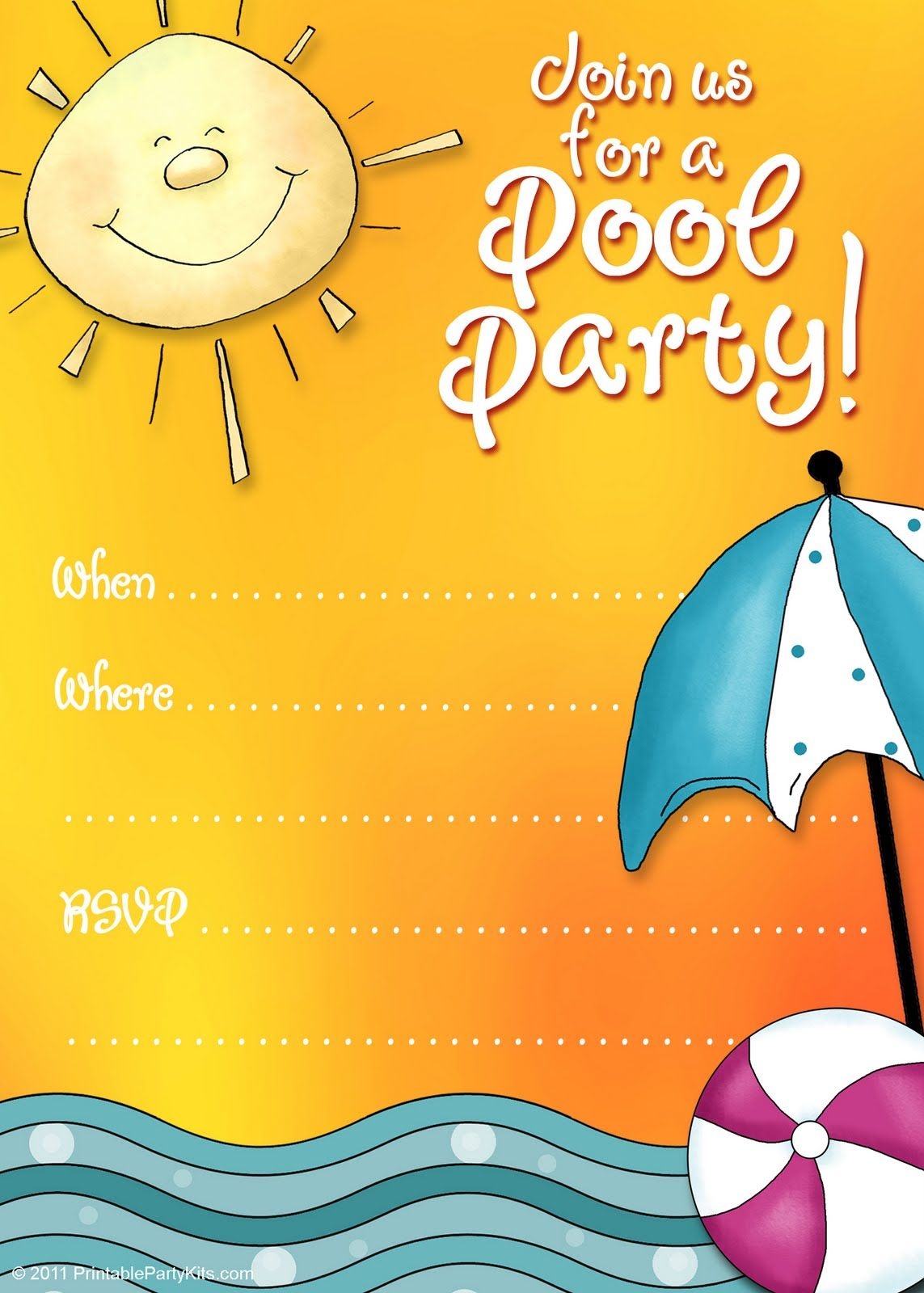 Blank Free Printable Pool Party Invitations Templates Printable And 