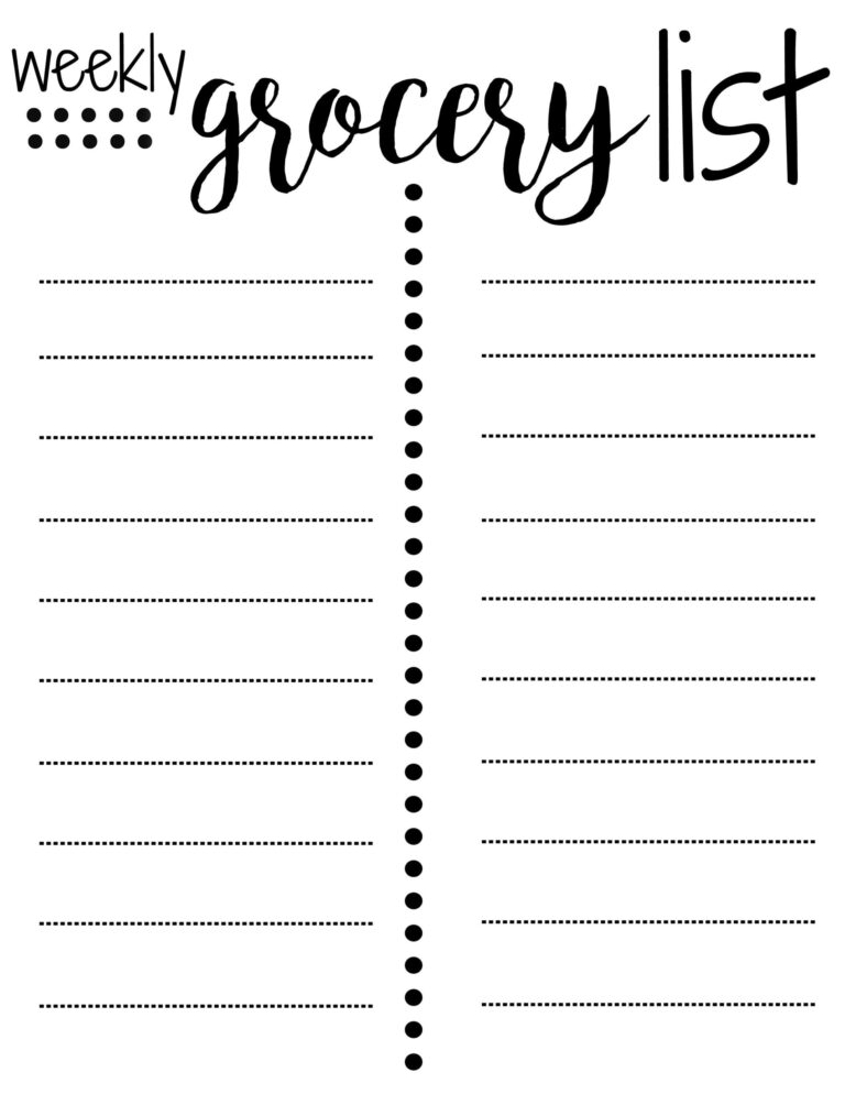 Blank Printable Grocery List Template Templates Printable