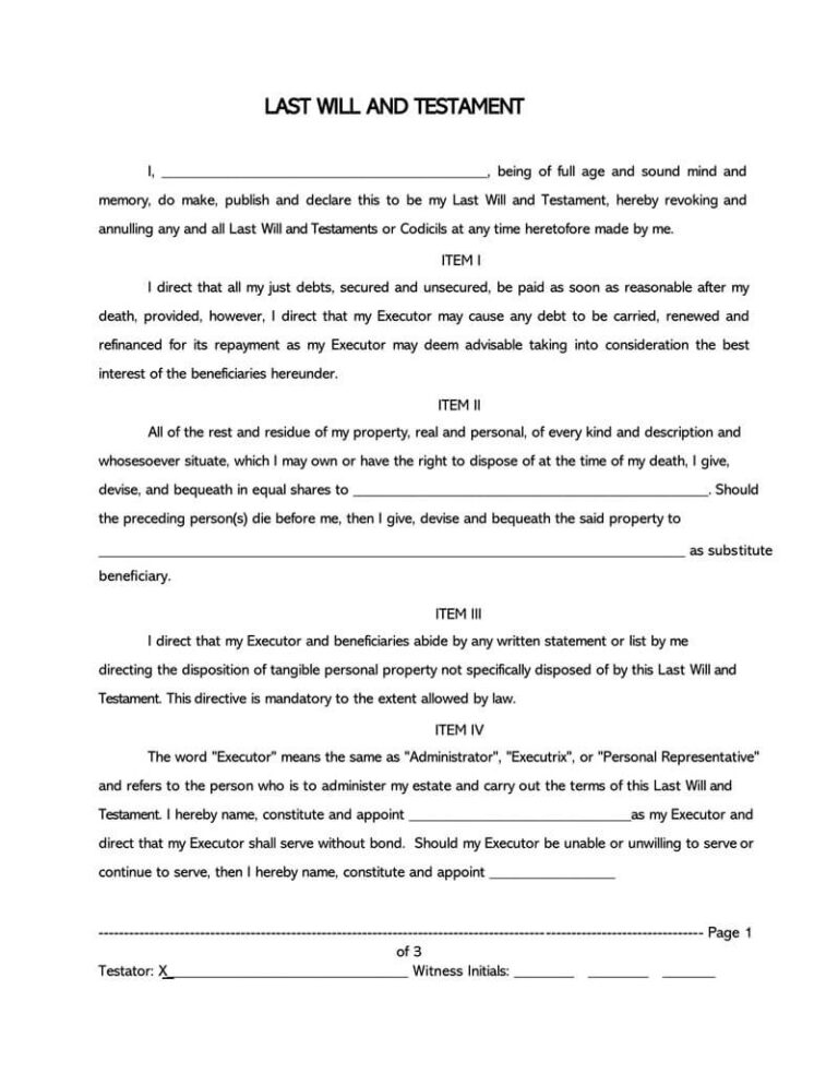 Blank Printable Simple Last Will And Testament Forms Printable Forms 