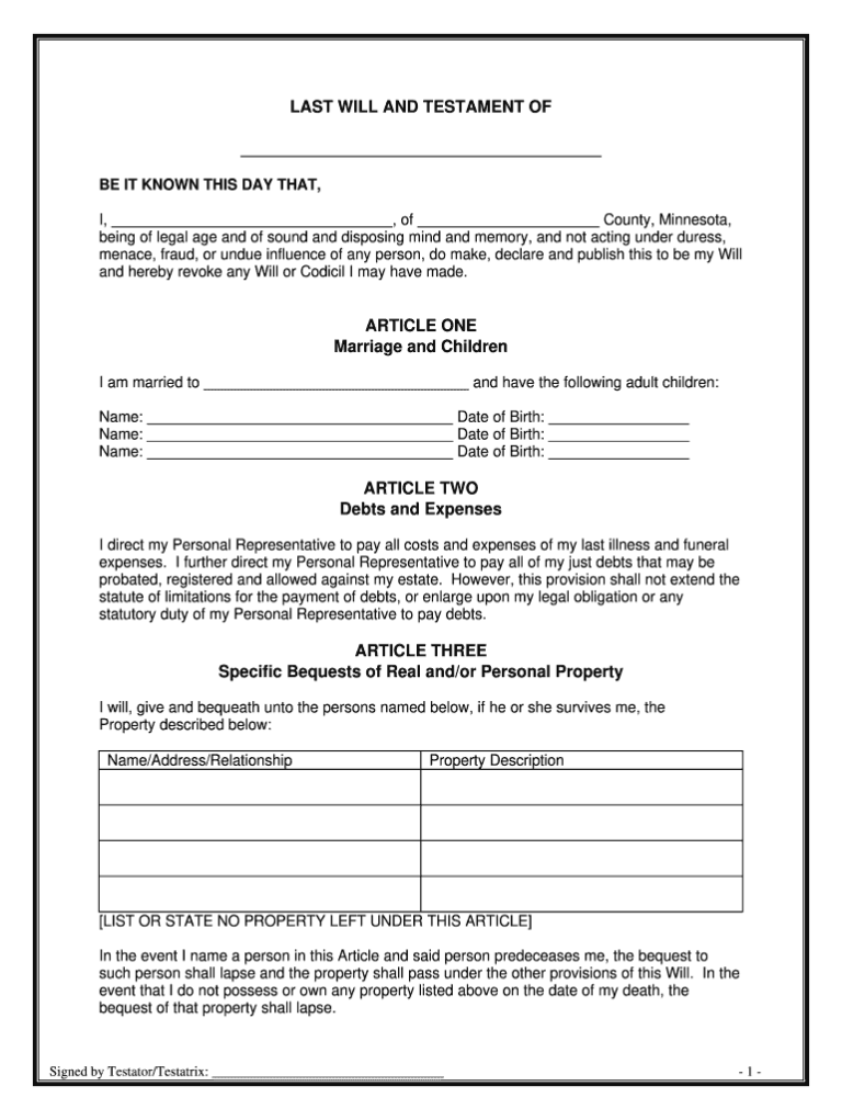 Blank Printable Will Forms Fill Online Printable Fillable Blank 