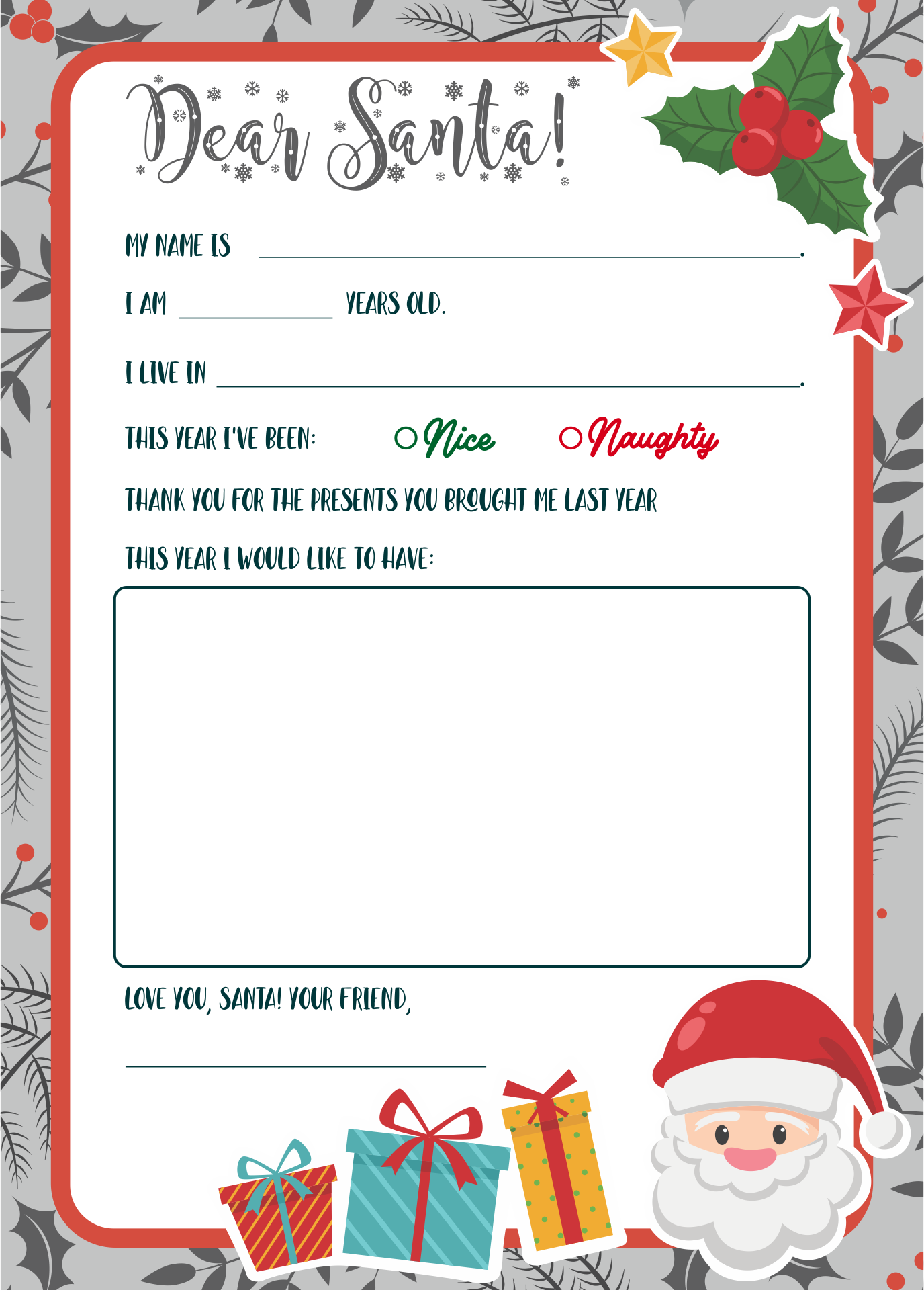 Christmas Letter To Santa Templates 14 Free PDF Printables Printablee