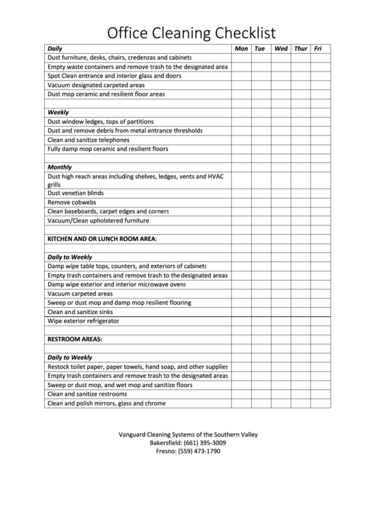 Commercial Cleaning Free Printable Janitorial Checklist Template