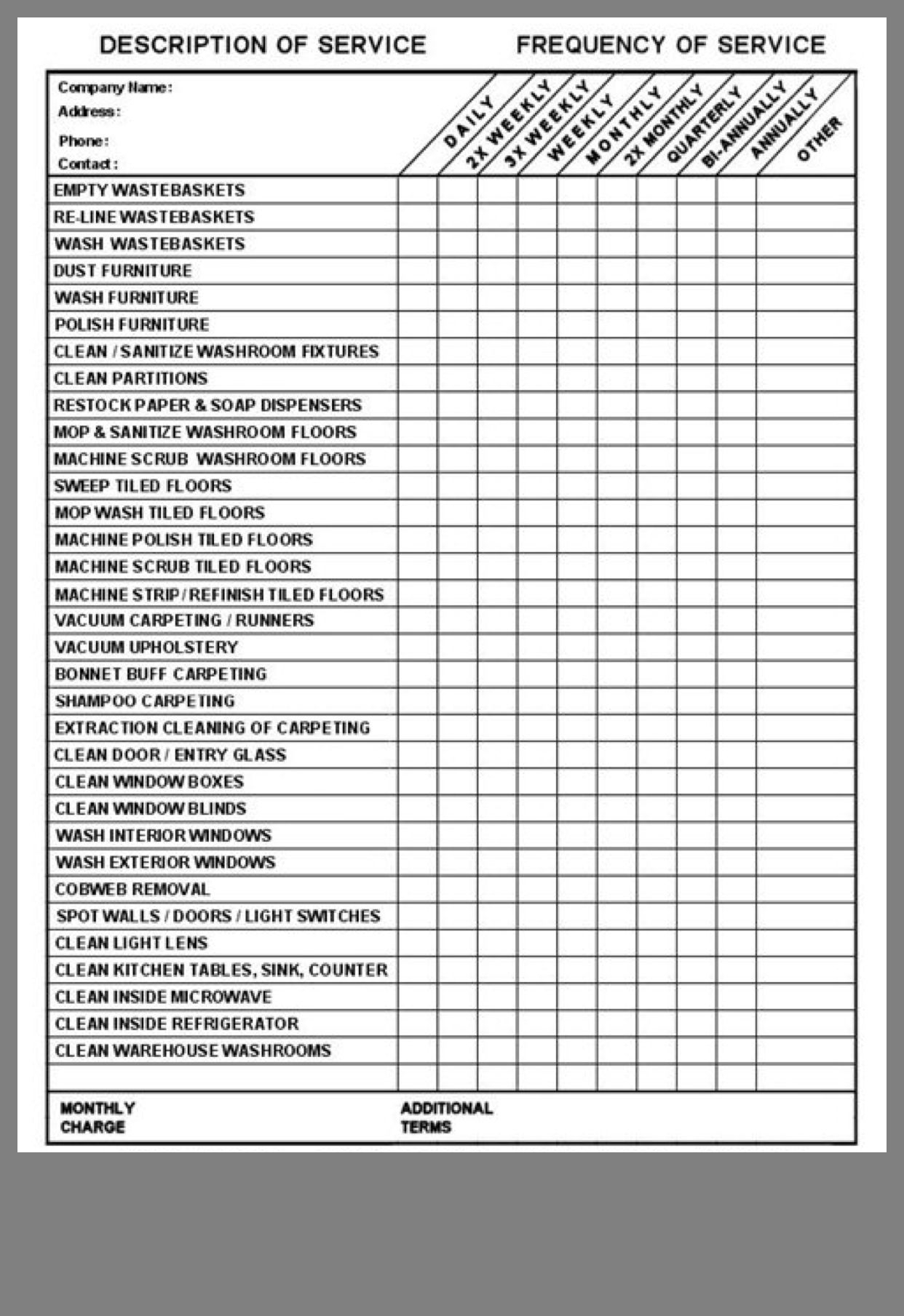Commercial Cleaning Free Printable Janitorial Checklist Template