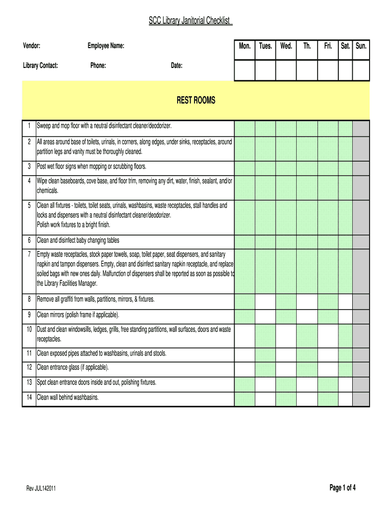Commercial Cleaning Free Printable Janitorial Checklist Template 